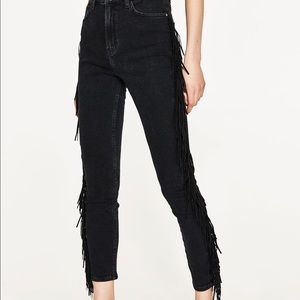 Zara High Waisted Fringe Jeans